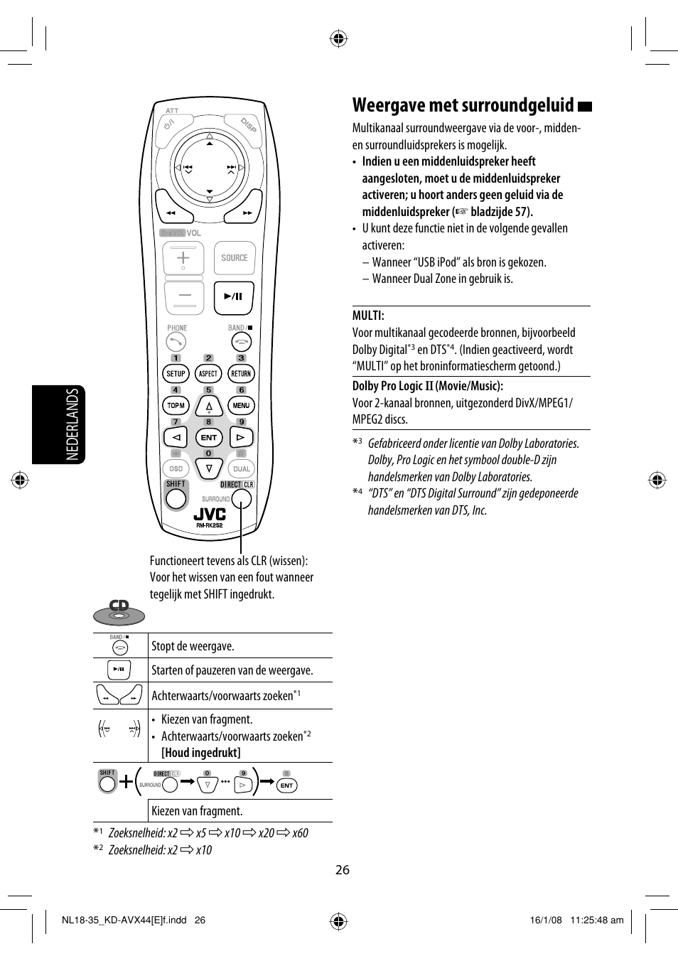 Weergave met surroundgeluid, Nederlands | JVC KD-AVX44 User Manual | Page 250 / 301