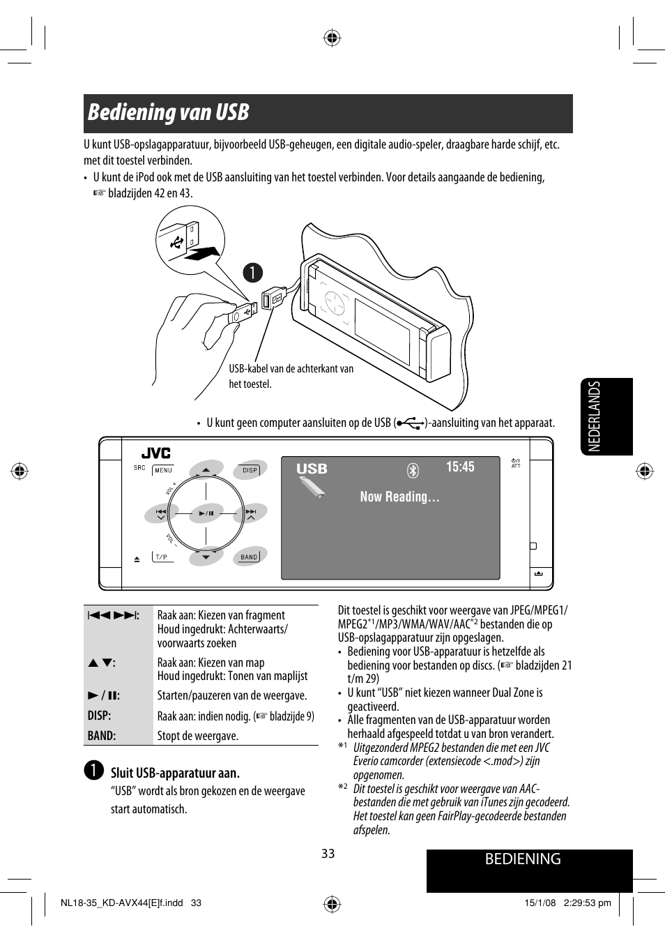 Bediening van usb, Bediening, Nederlands | JVC KD-AVX44 User Manual | Page 257 / 301