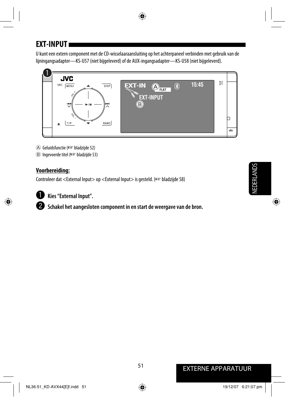 Ext-input, Externe apparatuur, Nederlands | JVC KD-AVX44 User Manual | Page 275 / 301