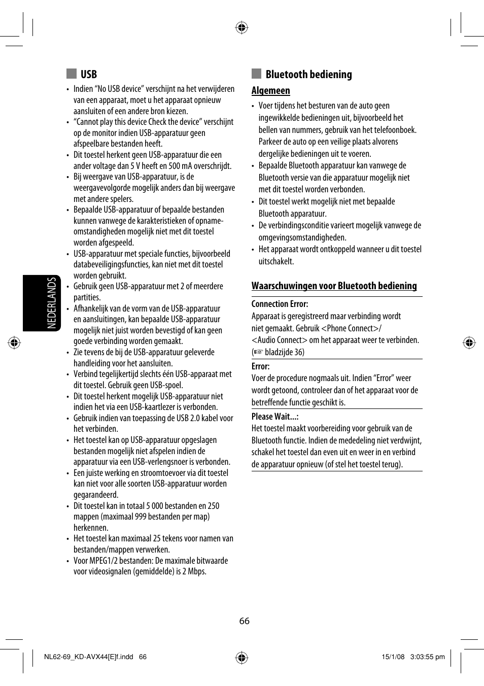 Nederlands bluetooth bediening | JVC KD-AVX44 User Manual | Page 290 / 301