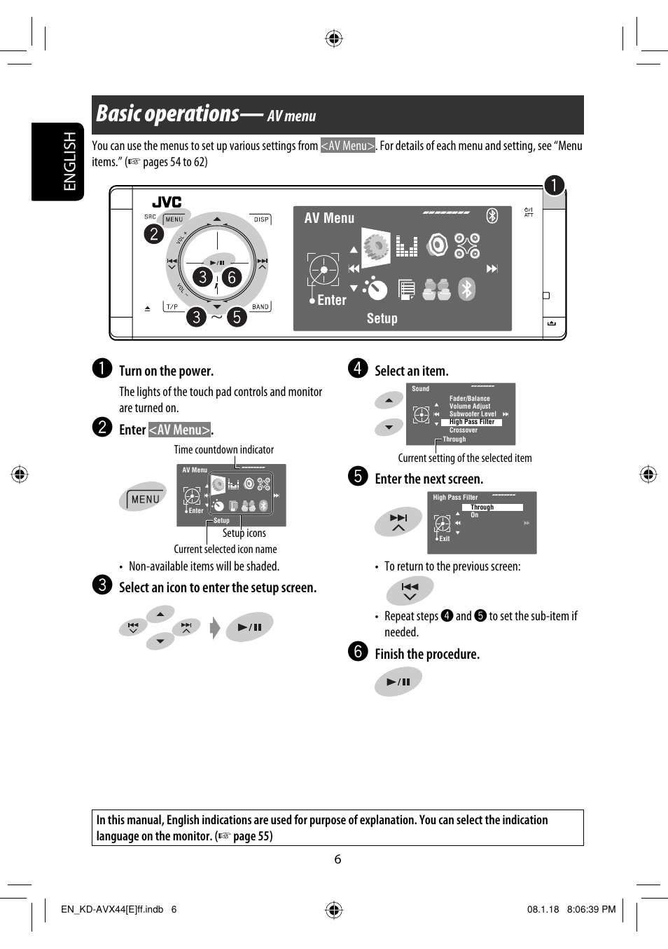 Operations, Basic operations — av menu, Basic operations | English, Av menu | JVC KD-AVX44 User Manual | Page 8 / 301