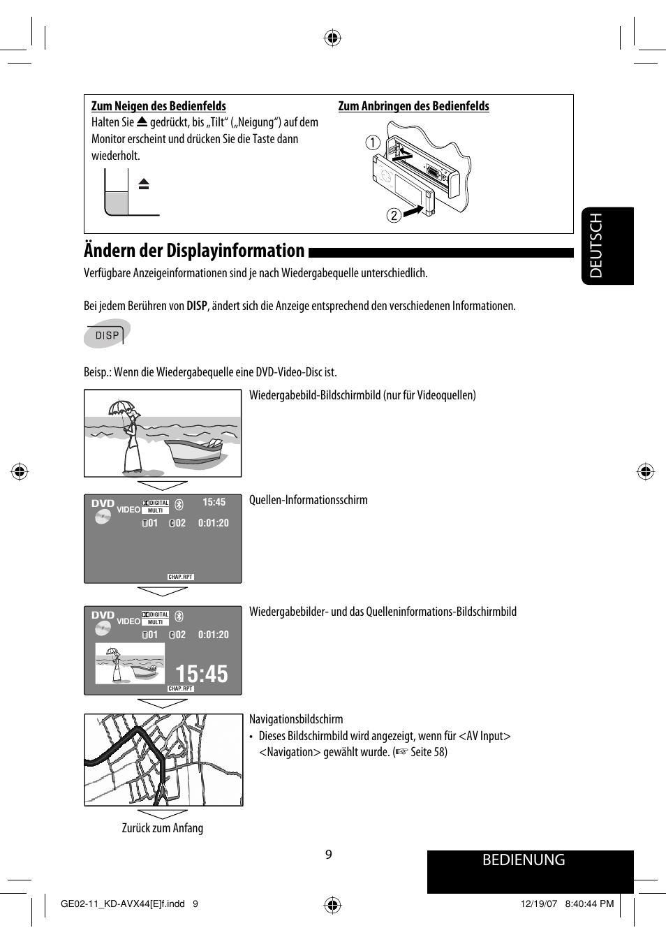 Ändern der displayinformation, Bedienung, Deutsch | JVC KD-AVX44 User Manual | Page 85 / 301