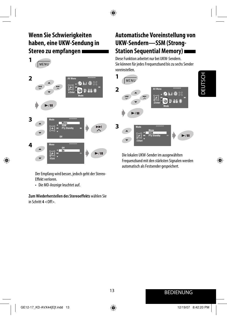 Bedienung, Deutsch | JVC KD-AVX44 User Manual | Page 89 / 301