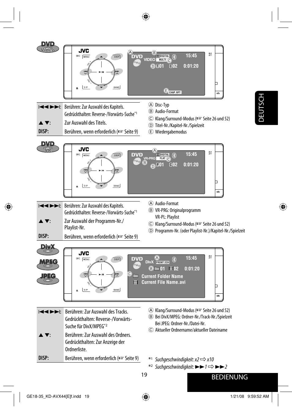 Bedienung, Deutsch | JVC KD-AVX44 User Manual | Page 95 / 301