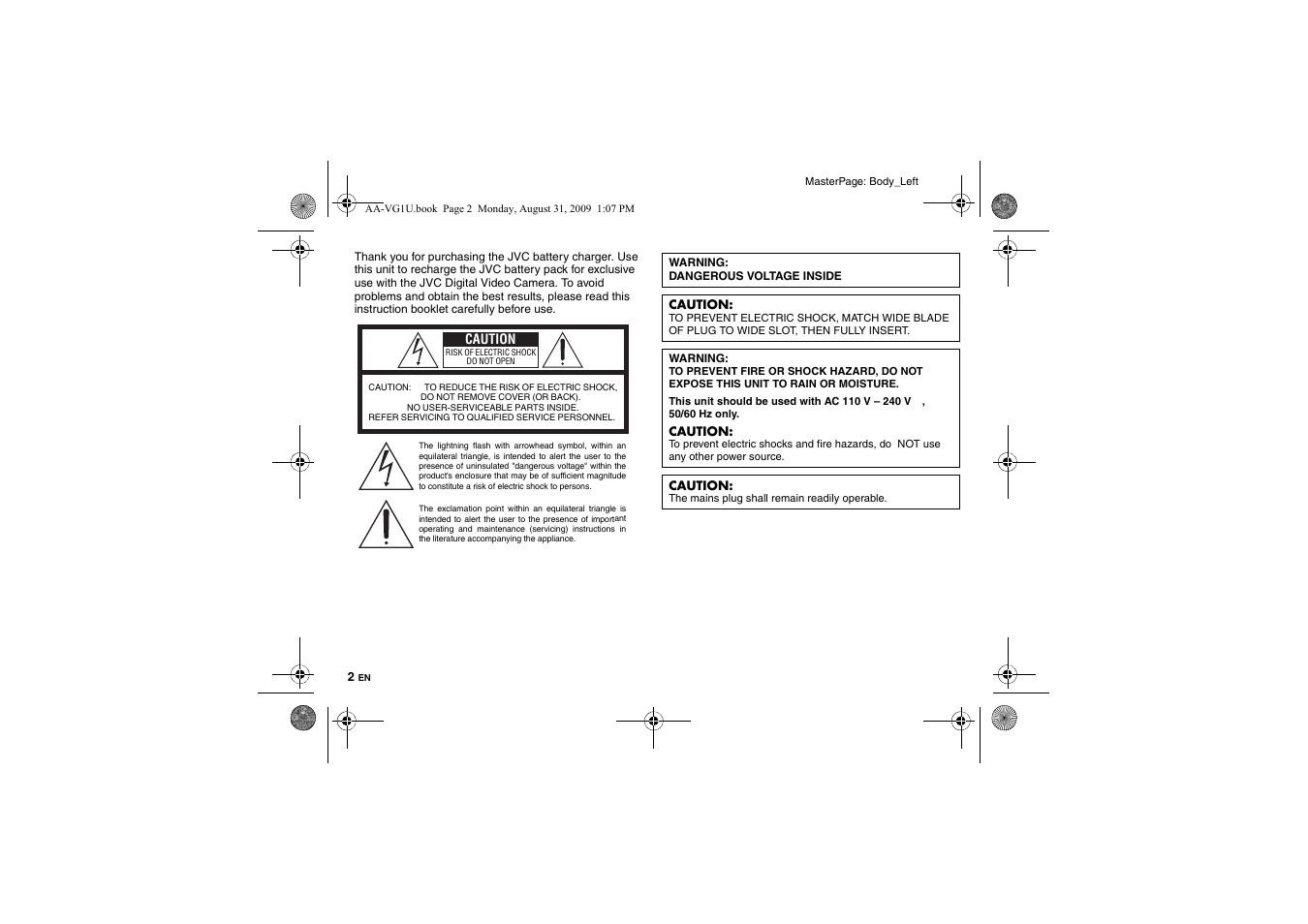 English | JVC AA-VG1 User Manual | Page 2 / 100