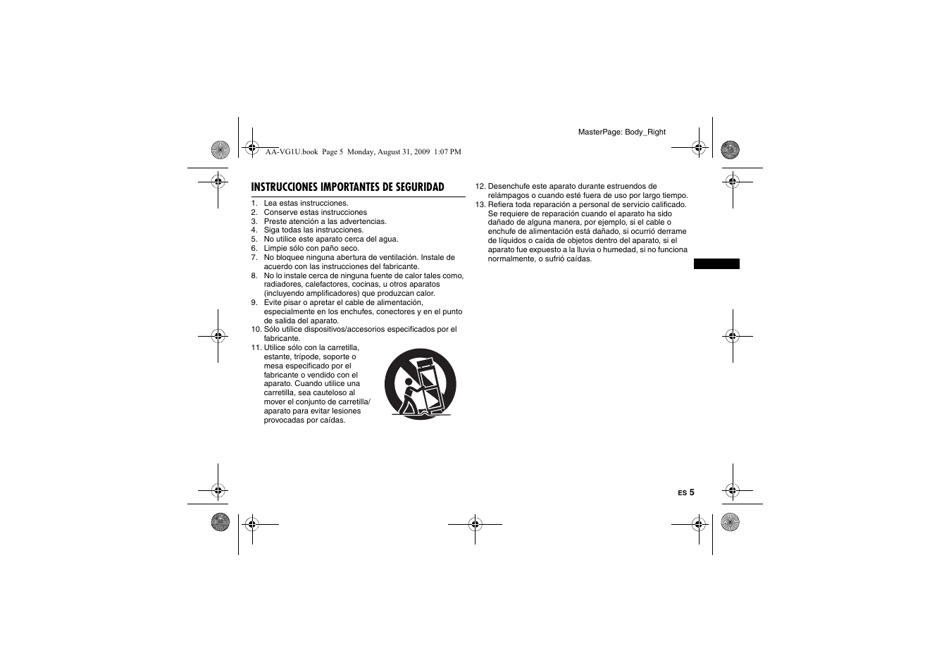 Instrucciones importantes de seguridad | JVC AA-VG1 User Manual | Page 33 / 100