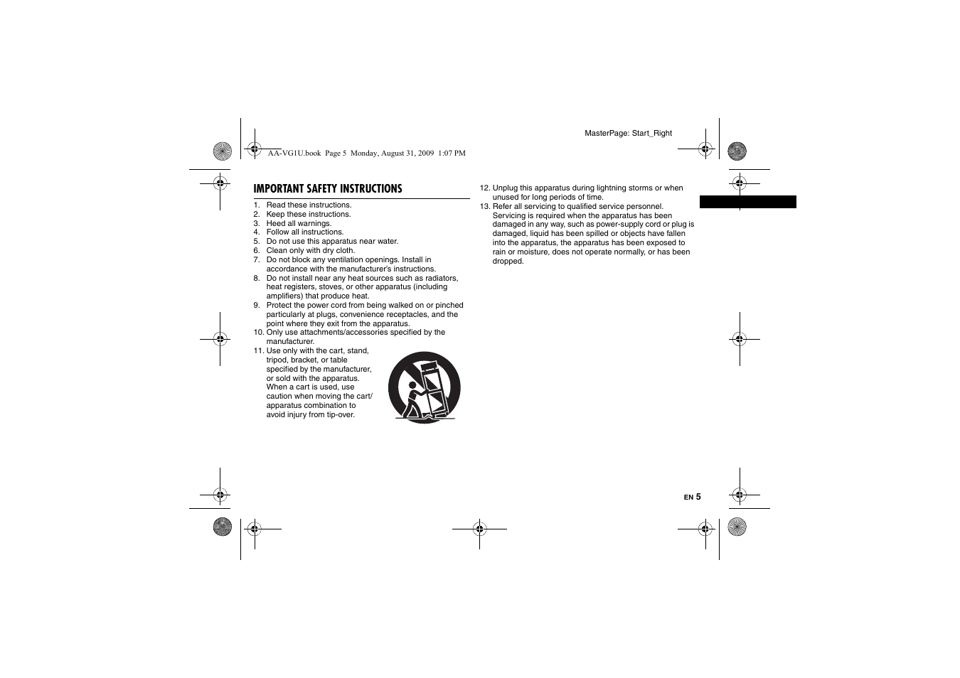 Important safety instructions | JVC AA-VG1 User Manual | Page 5 / 100