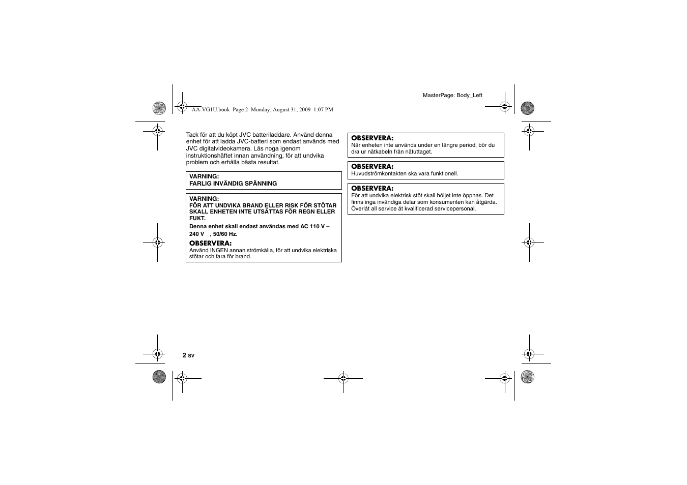Svenska | JVC AA-VG1 User Manual | Page 62 / 100
