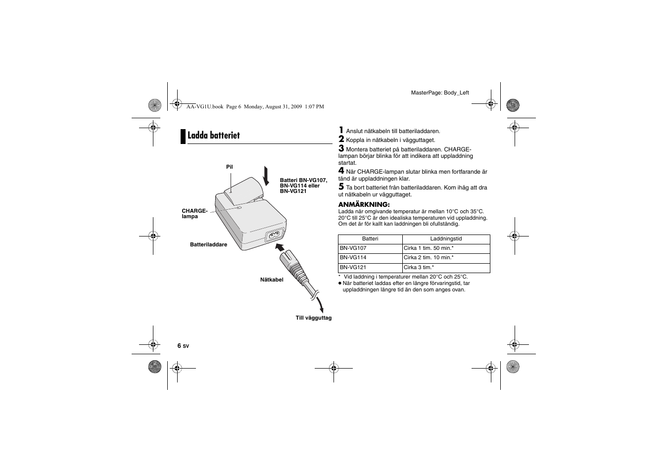 Ladda batteriet | JVC AA-VG1 User Manual | Page 66 / 100