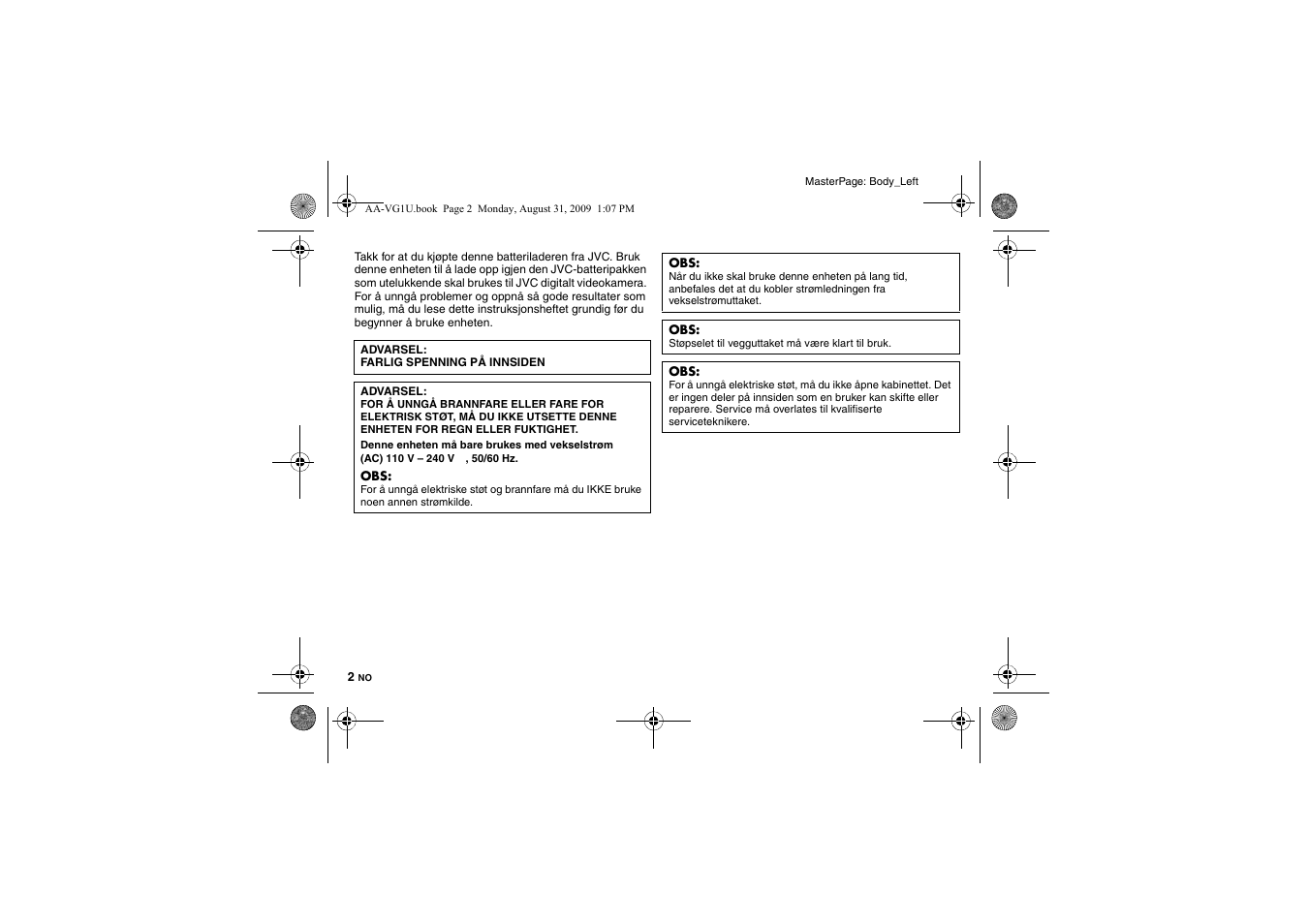 Norsk | JVC AA-VG1 User Manual | Page 68 / 100