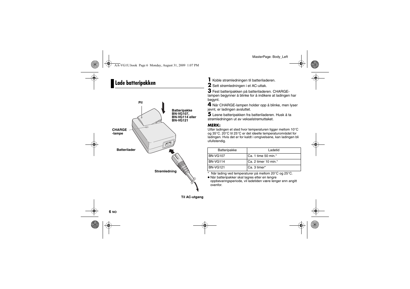 Lade batteripakken | JVC AA-VG1 User Manual | Page 72 / 100