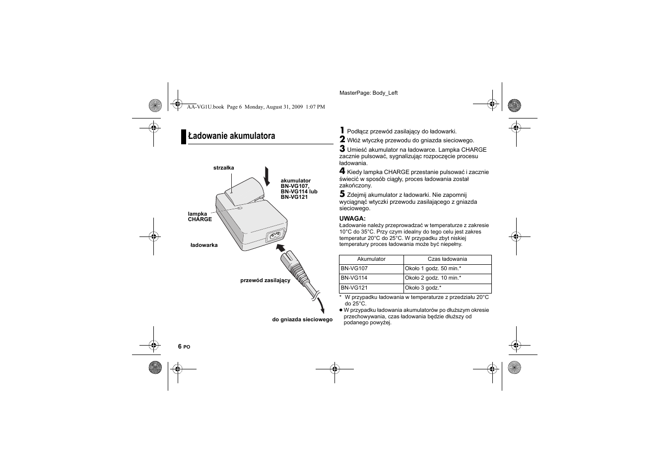 Ładowanie akumulatora | JVC AA-VG1 User Manual | Page 90 / 100