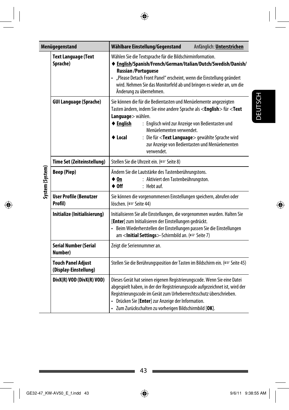 43 deutsch | JVC KW-AV50 User Manual | Page 101 / 235