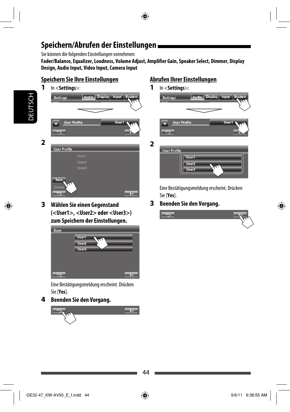 Speichern/abrufen der einstellungen | JVC KW-AV50 User Manual | Page 102 / 235