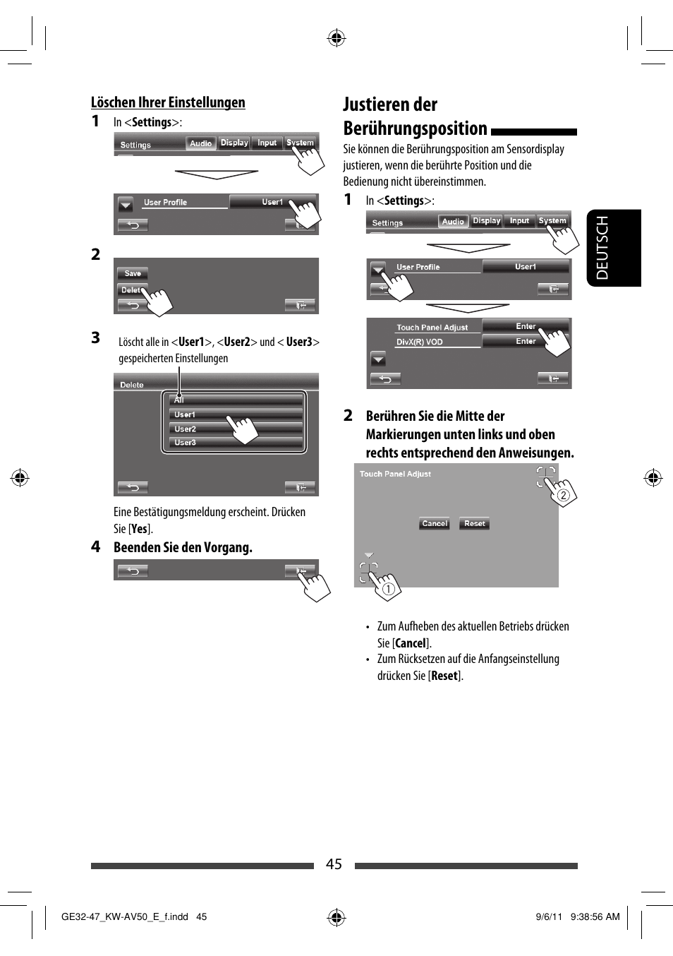 Justieren der berührungsposition | JVC KW-AV50 User Manual | Page 103 / 235