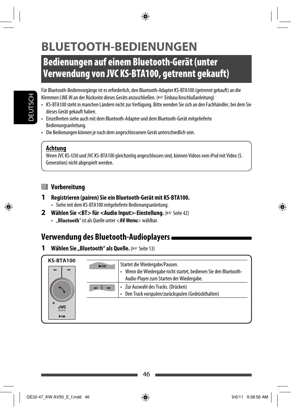 Bluetooth-bedienungen, Verwendung des bluetooth-audioplayers | JVC KW-AV50 User Manual | Page 104 / 235