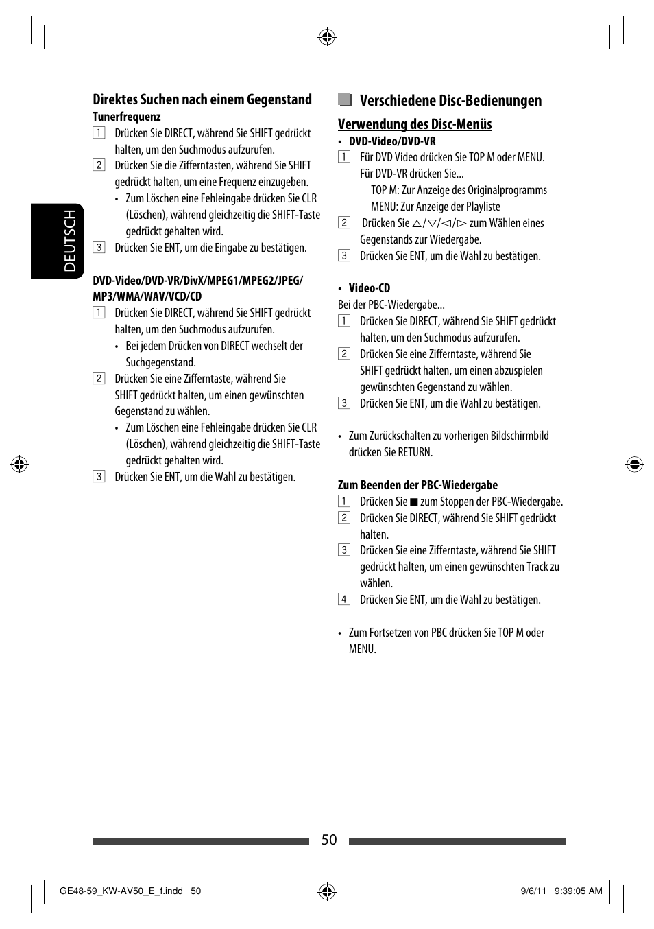 Verschiedene disc-bedienungen | JVC KW-AV50 User Manual | Page 108 / 235