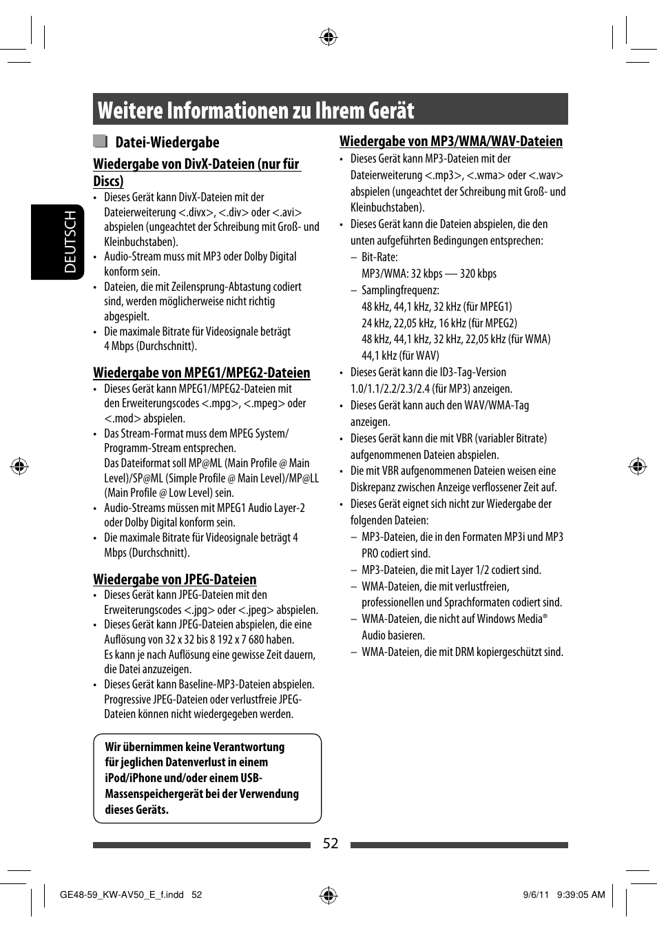 Weitere informationen zu ihrem gerät, Datei-wiedergabe | JVC KW-AV50 User Manual | Page 110 / 235