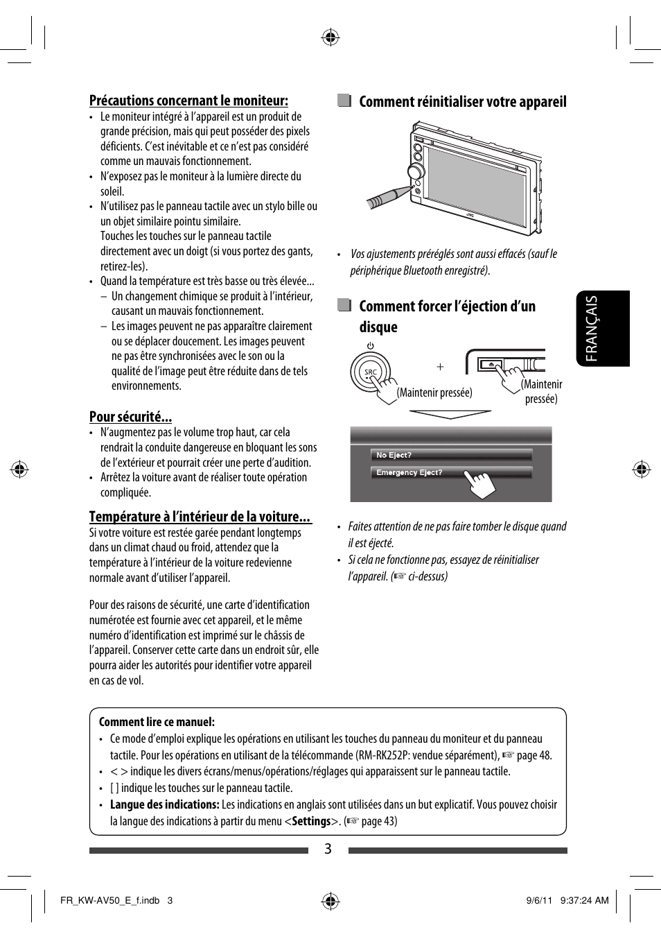 Comment réinitialiser votre appareil, Comment forcer l’éjection d’un disque | JVC KW-AV50 User Manual | Page 119 / 235