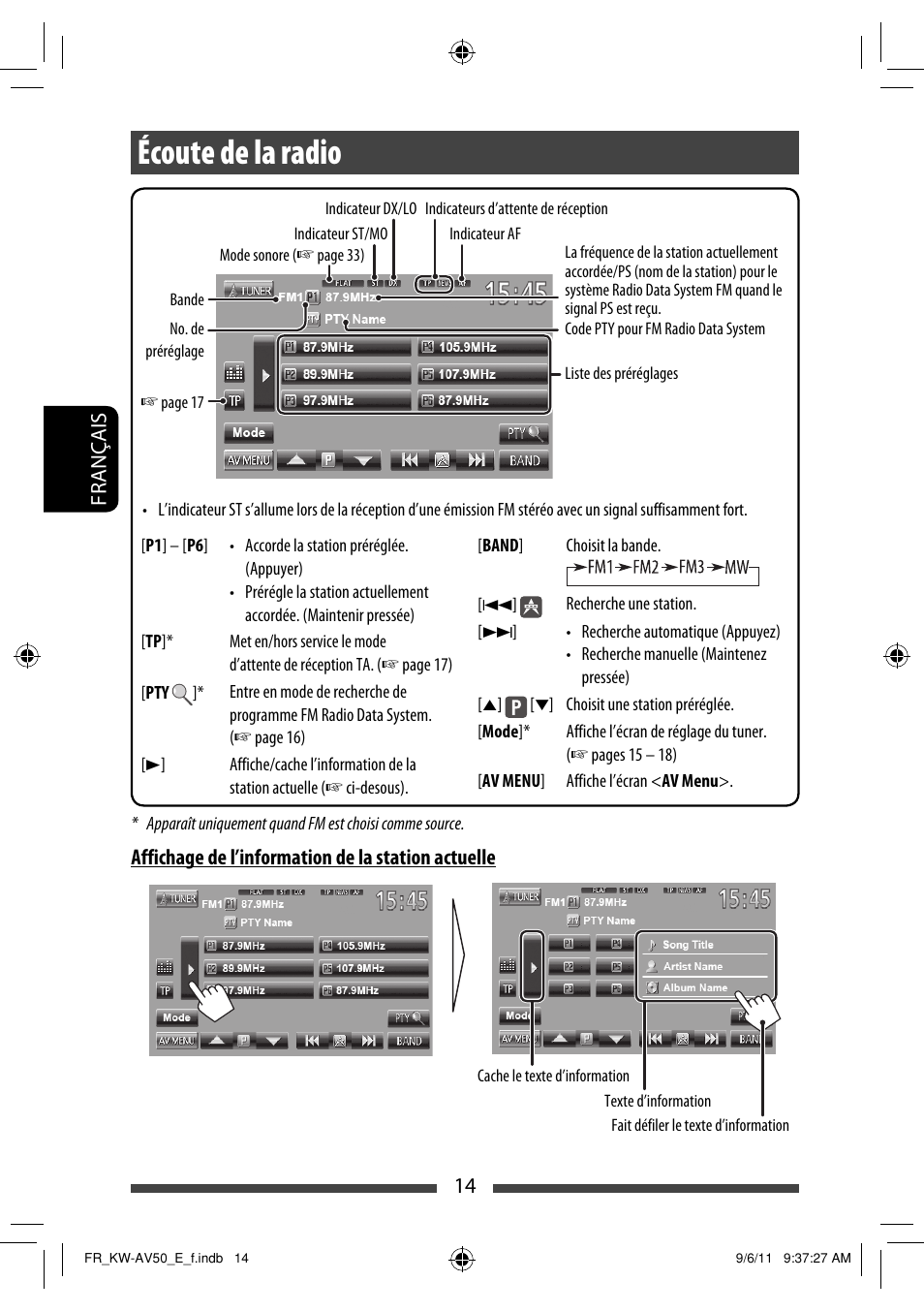 Écoute de la radio | JVC KW-AV50 User Manual | Page 130 / 235