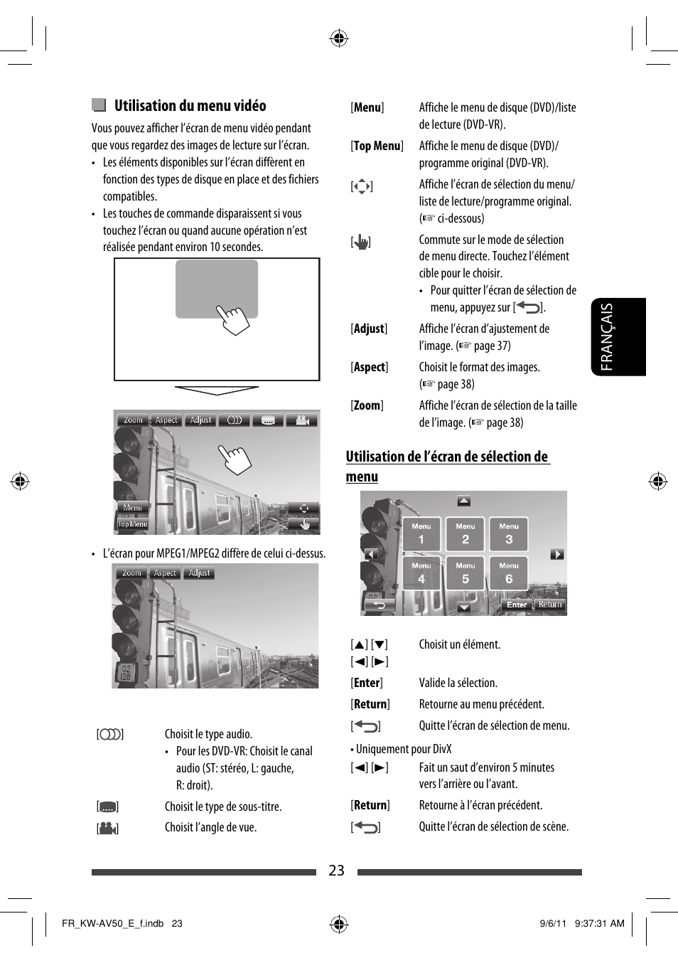 Utilisation du menu vidéo | JVC KW-AV50 User Manual | Page 139 / 235