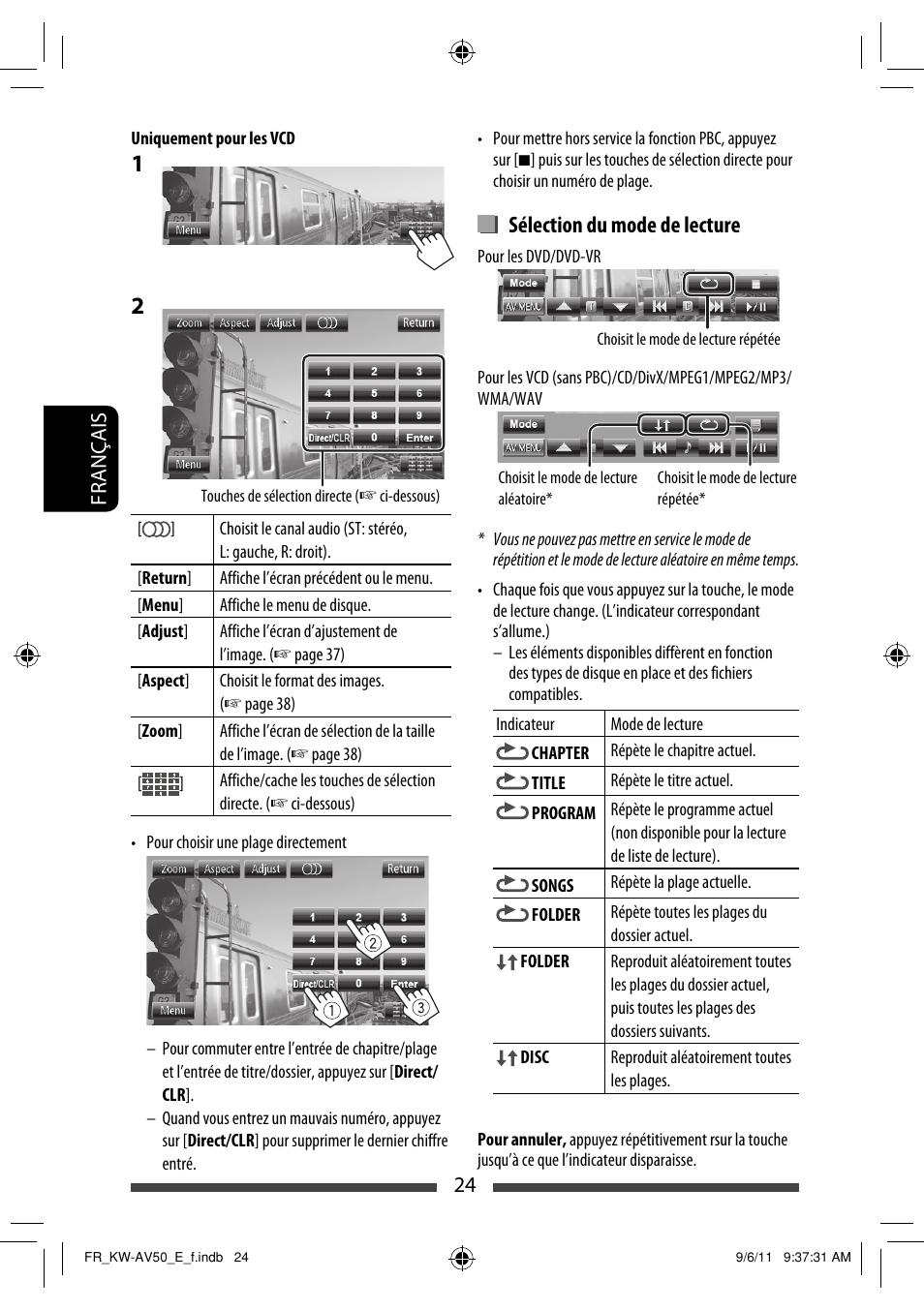 Sélection du mode de lecture | JVC KW-AV50 User Manual | Page 140 / 235
