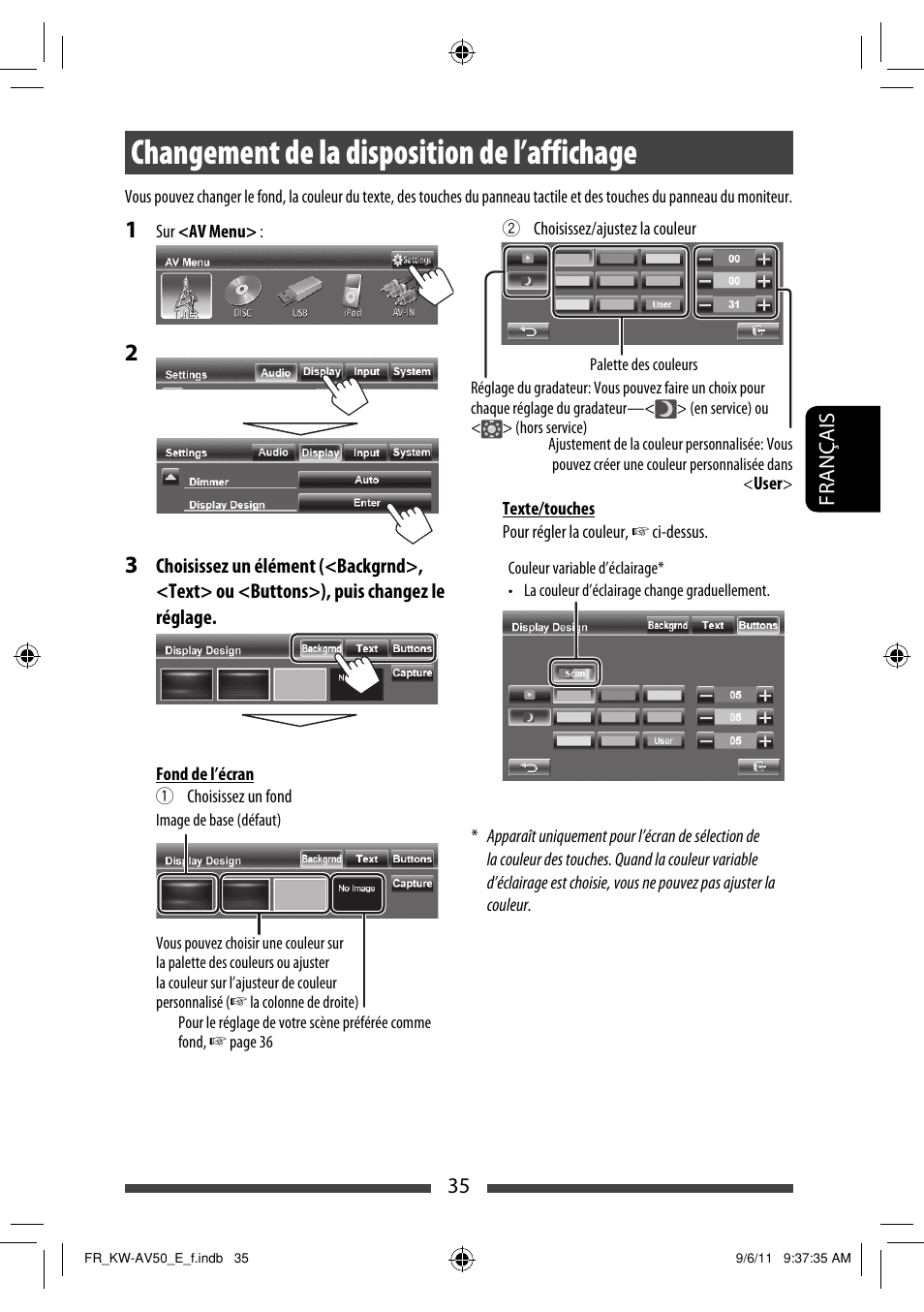 Changement de la disposition de l’affichage | JVC KW-AV50 User Manual | Page 151 / 235