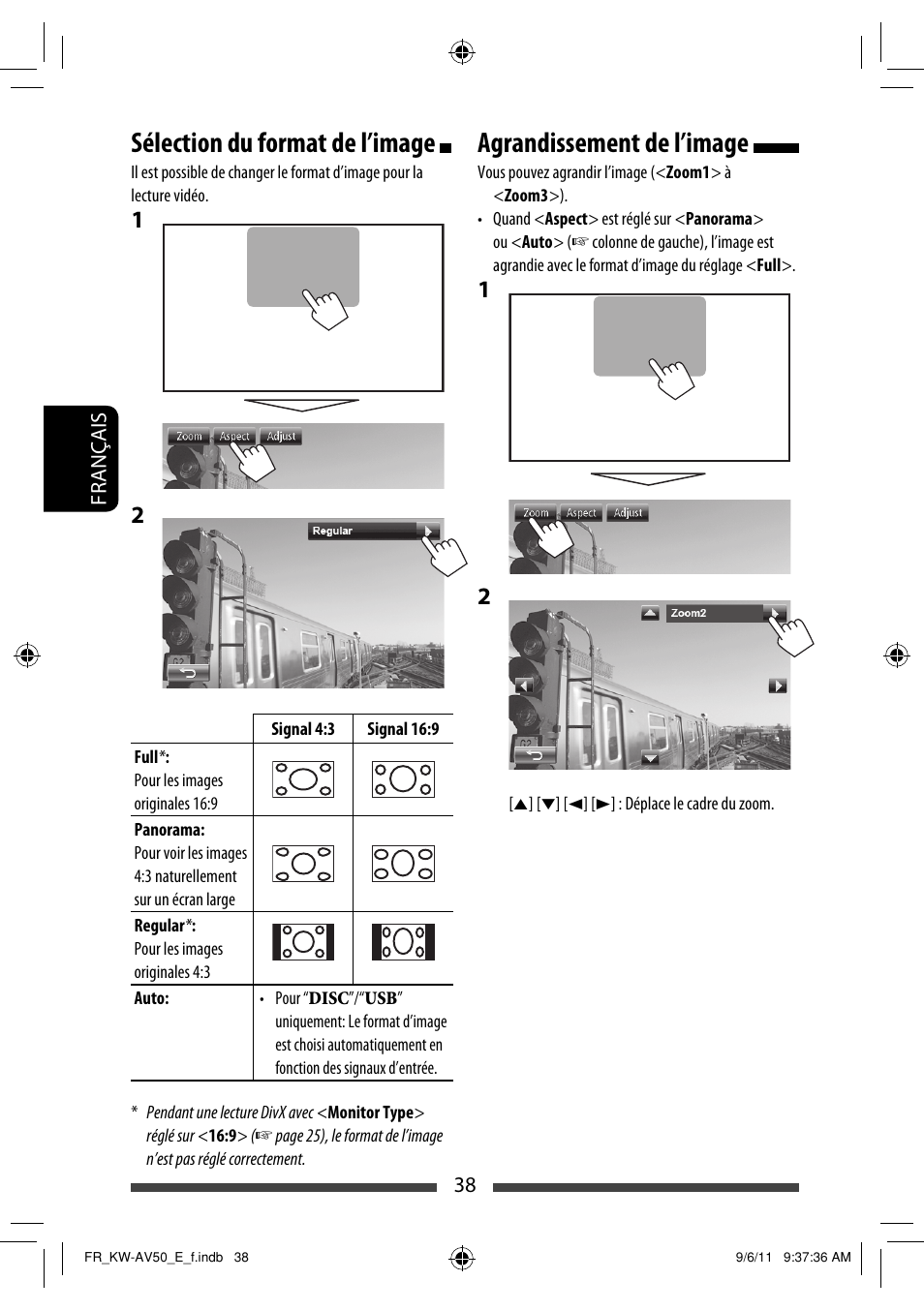 Sélection du format de l’image, Agrandissement de l’image | JVC KW-AV50 User Manual | Page 154 / 235