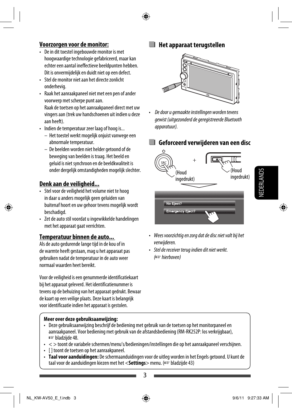 Het apparaat terugstellen, Geforceerd verwijderen van een disc | JVC KW-AV50 User Manual | Page 177 / 235