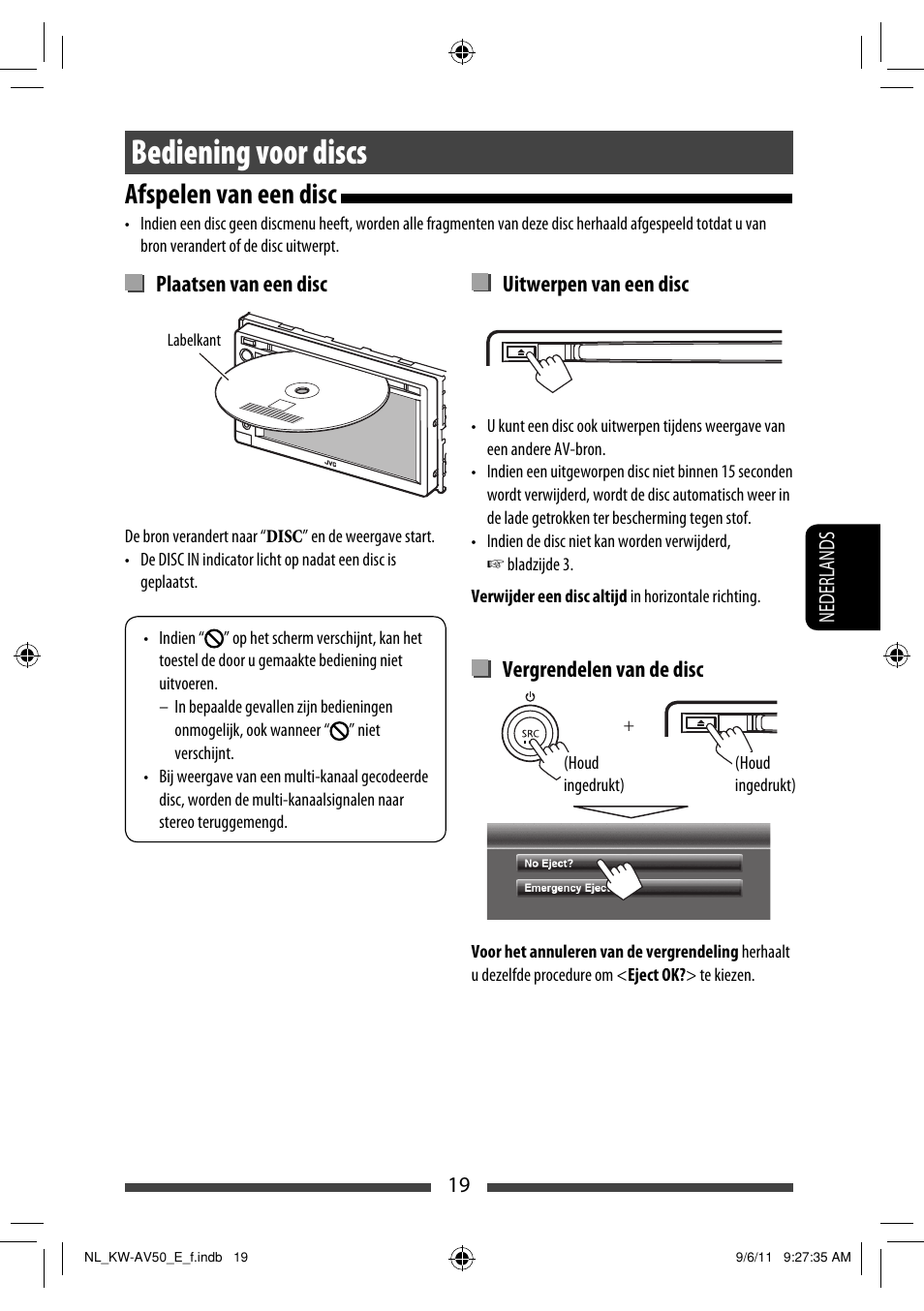 Bediening voor discs, Afspelen van een disc | JVC KW-AV50 User Manual | Page 193 / 235
