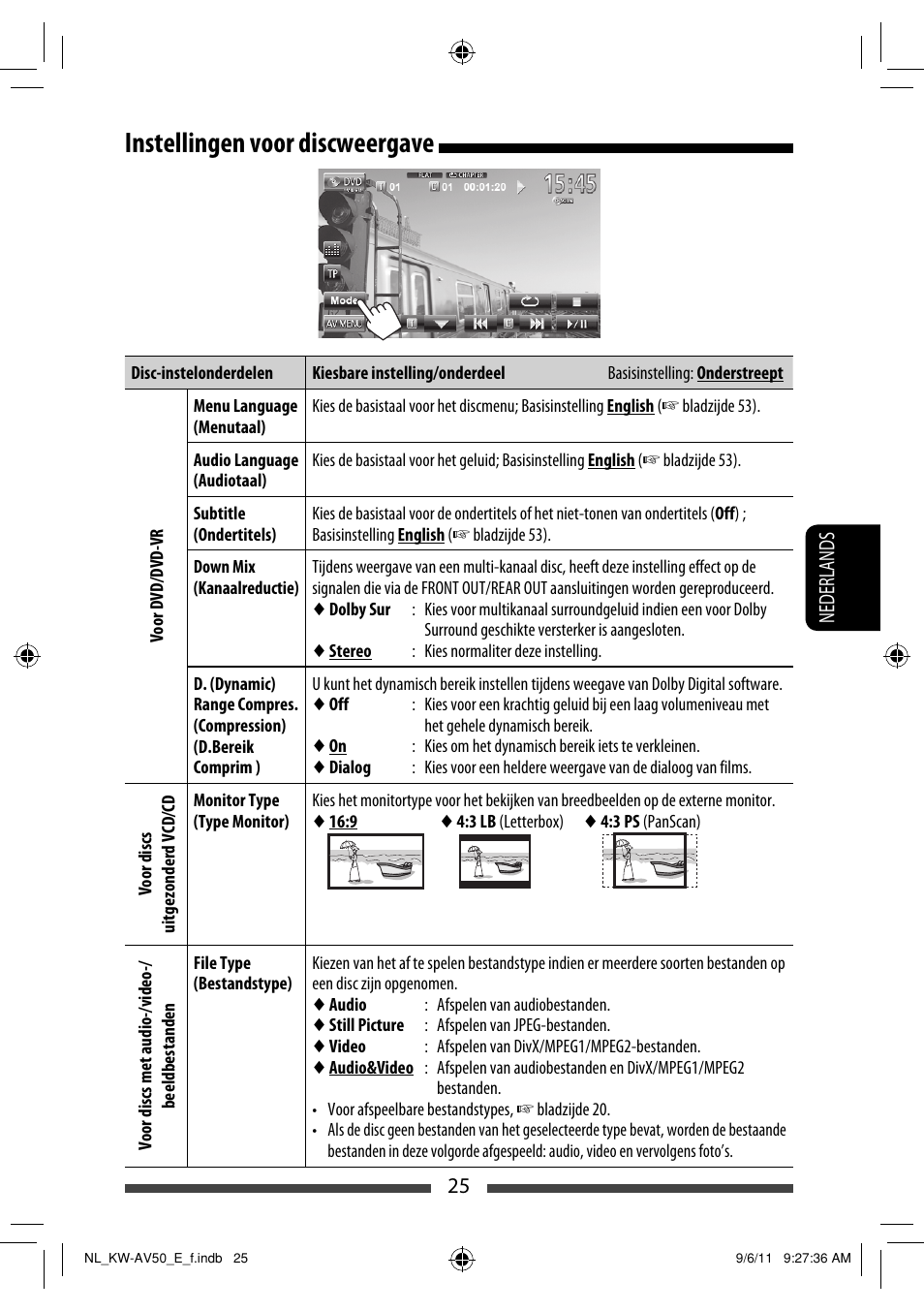 Instellingen voor discweergave | JVC KW-AV50 User Manual | Page 199 / 235