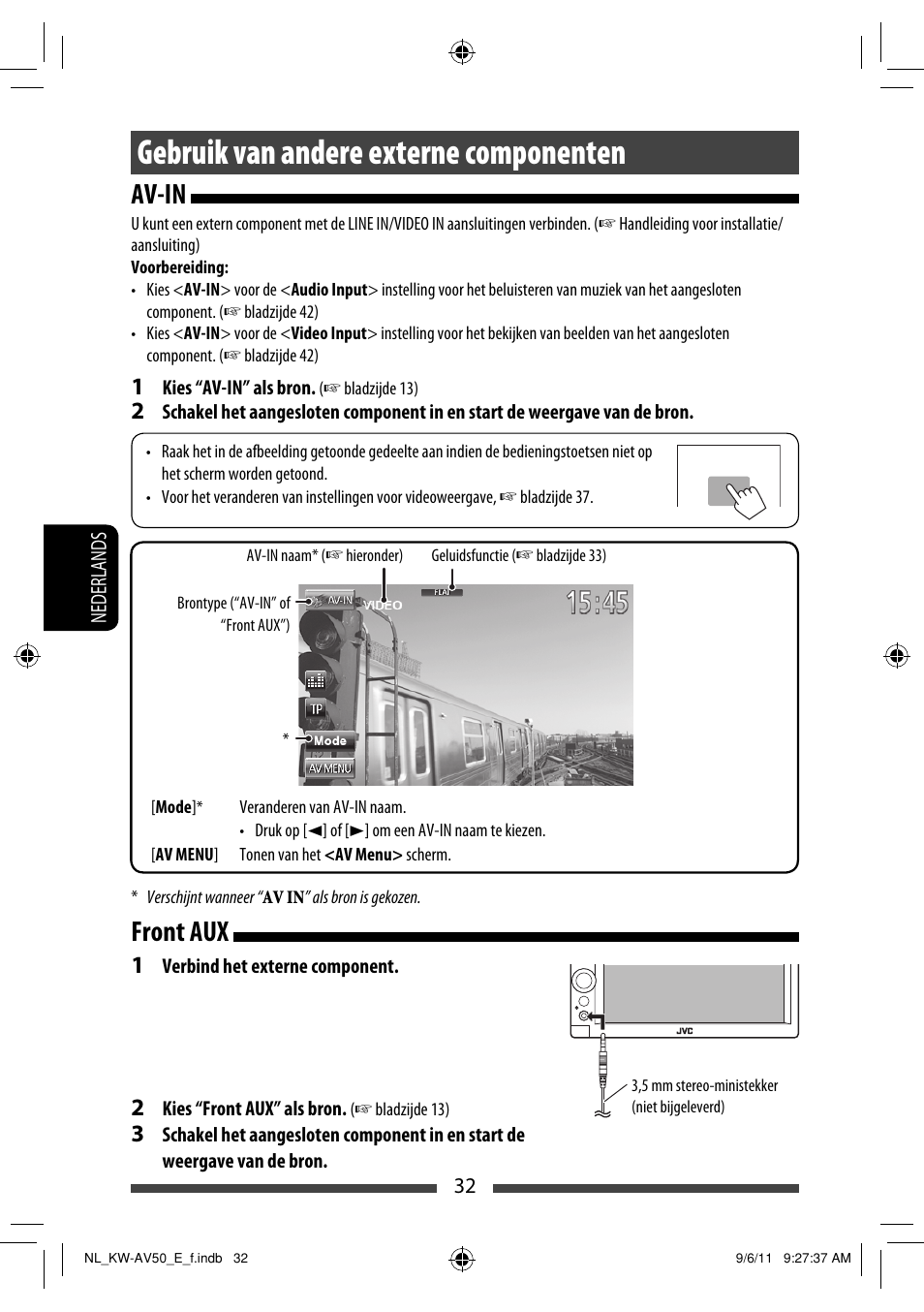 Gebruik van andere externe componenten, Av-in front aux | JVC KW-AV50 User Manual | Page 206 / 235