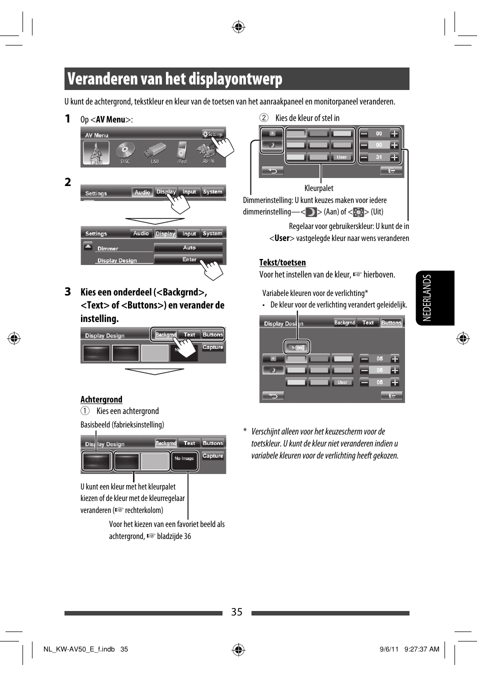 Veranderen van het displayontwerp | JVC KW-AV50 User Manual | Page 209 / 235