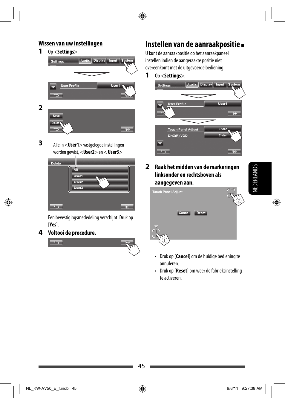 Instellen van de aanraakpositie | JVC KW-AV50 User Manual | Page 219 / 235