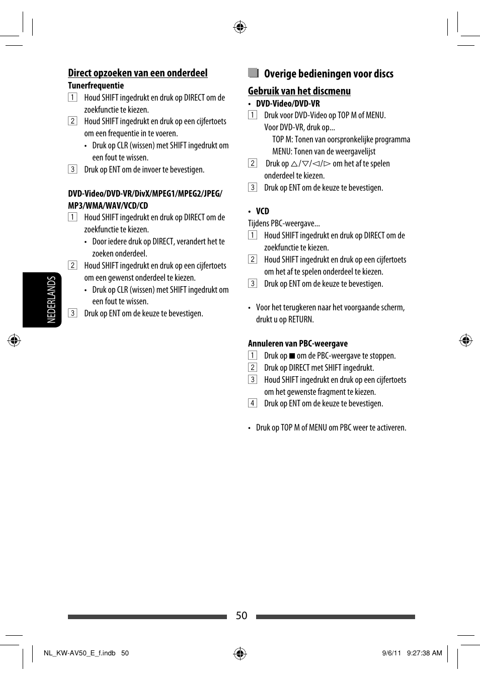 Overige bedieningen voor discs | JVC KW-AV50 User Manual | Page 224 / 235