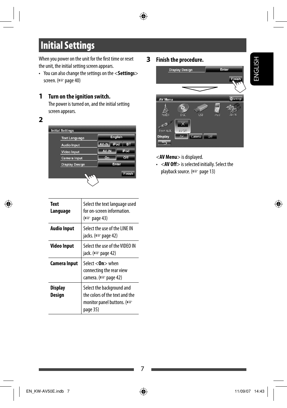 Initial settings | JVC KW-AV50 User Manual | Page 7 / 235