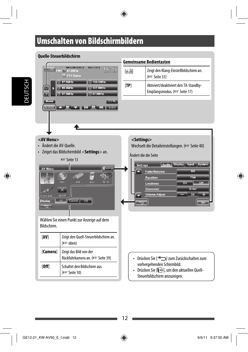 Umschalten von bildschirmbildern | JVC KW-AV50 User Manual | Page 70 / 235