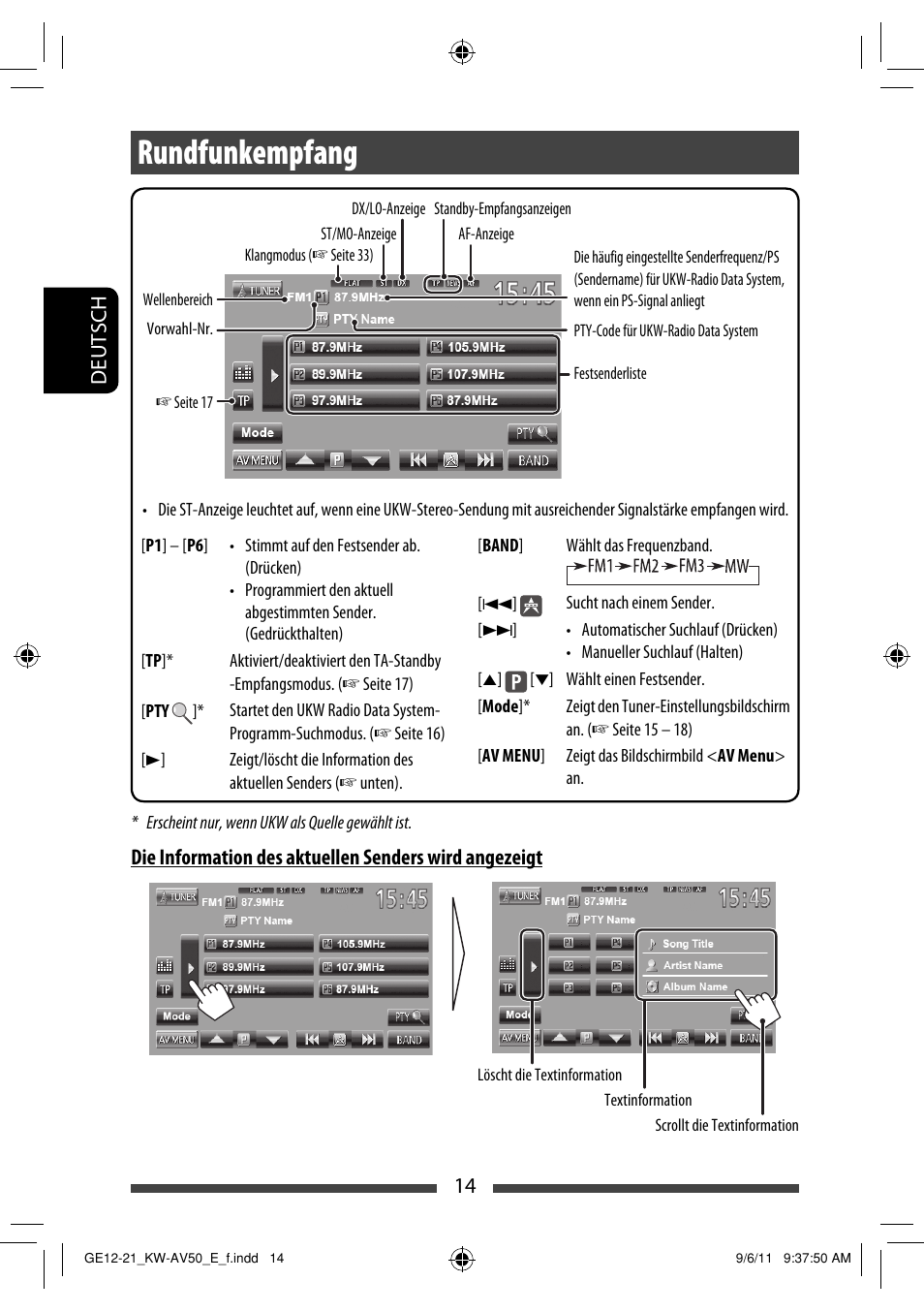 Rundfunkempfang | JVC KW-AV50 User Manual | Page 72 / 235
