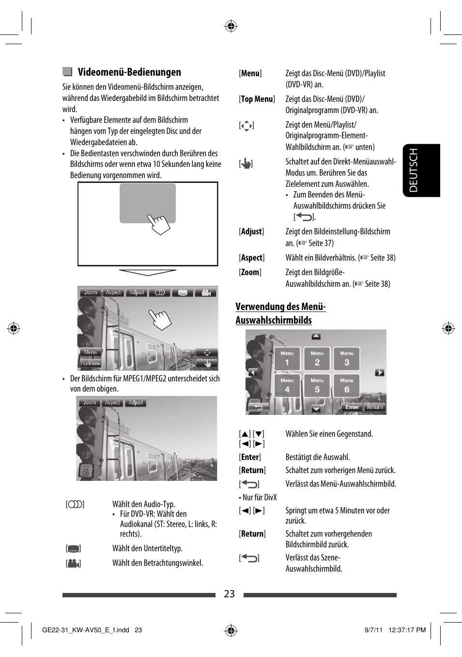 Videomenü-bedienungen | JVC KW-AV50 User Manual | Page 81 / 235