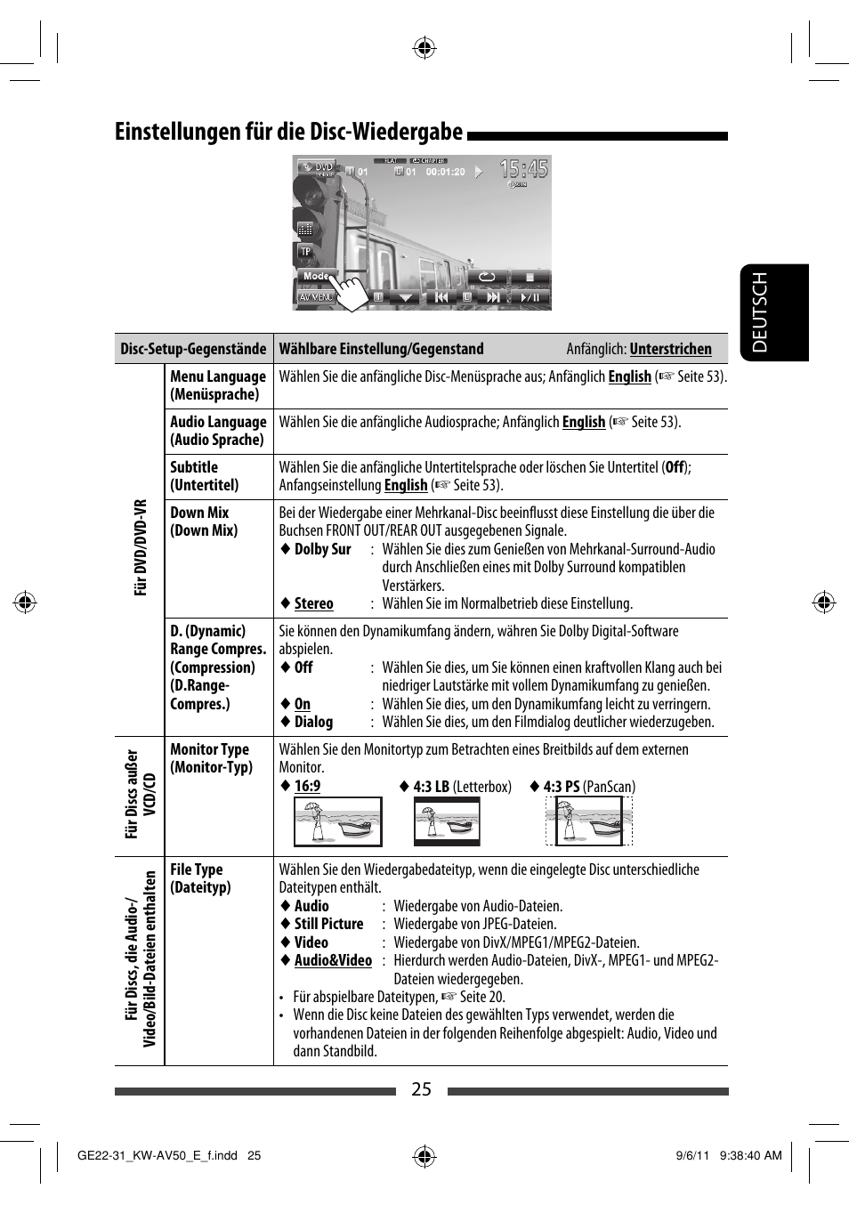 Einstellungen für die disc-wiedergabe | JVC KW-AV50 User Manual | Page 83 / 235