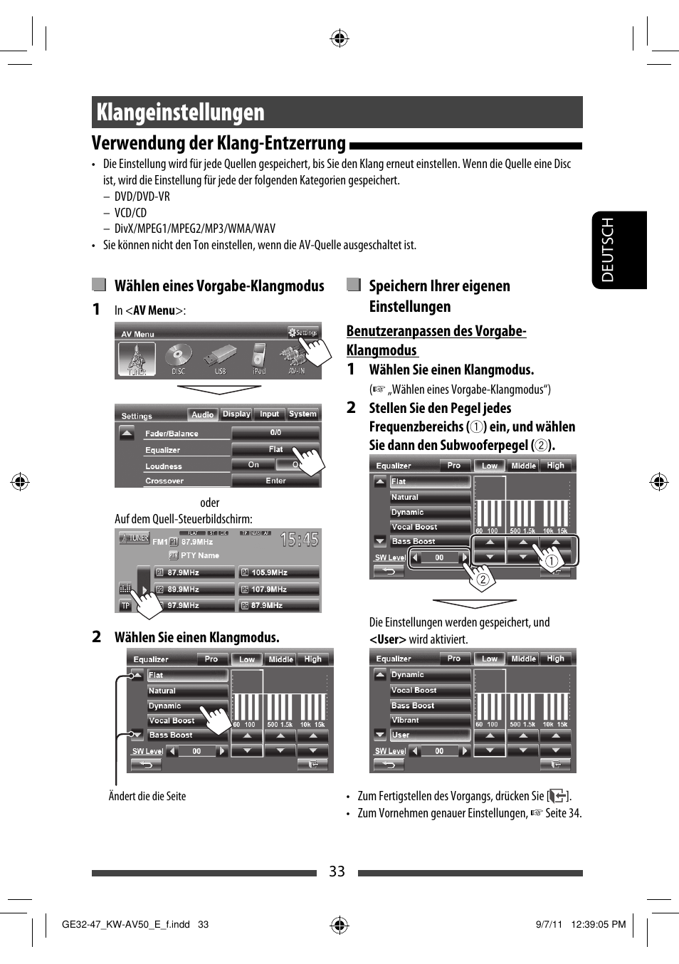 Klangeinstellungen, Verwendung der klang-entzerrung | JVC KW-AV50 User Manual | Page 91 / 235