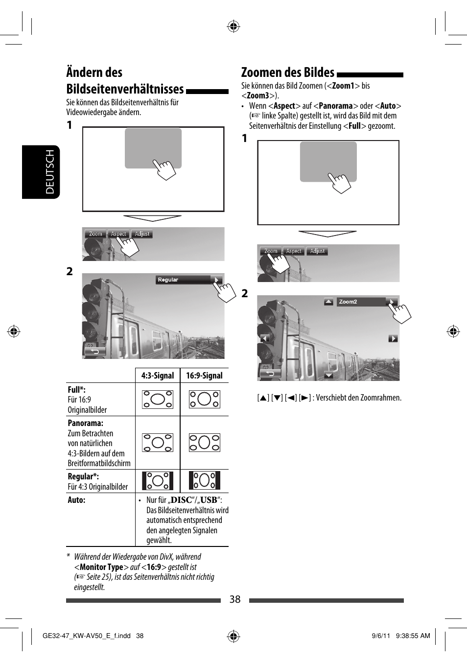 Ändern des bildseitenverhältnisses, Zoomen des bildes | JVC KW-AV50 User Manual | Page 96 / 235