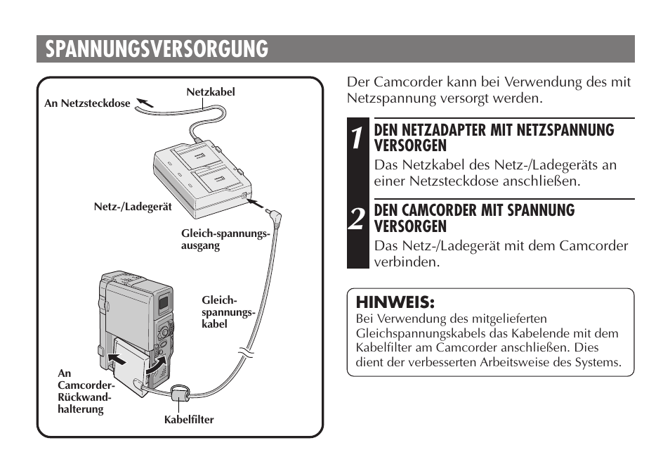 Spannungsversorgung | JVC AA-V50 User Manual | Page 12 / 86