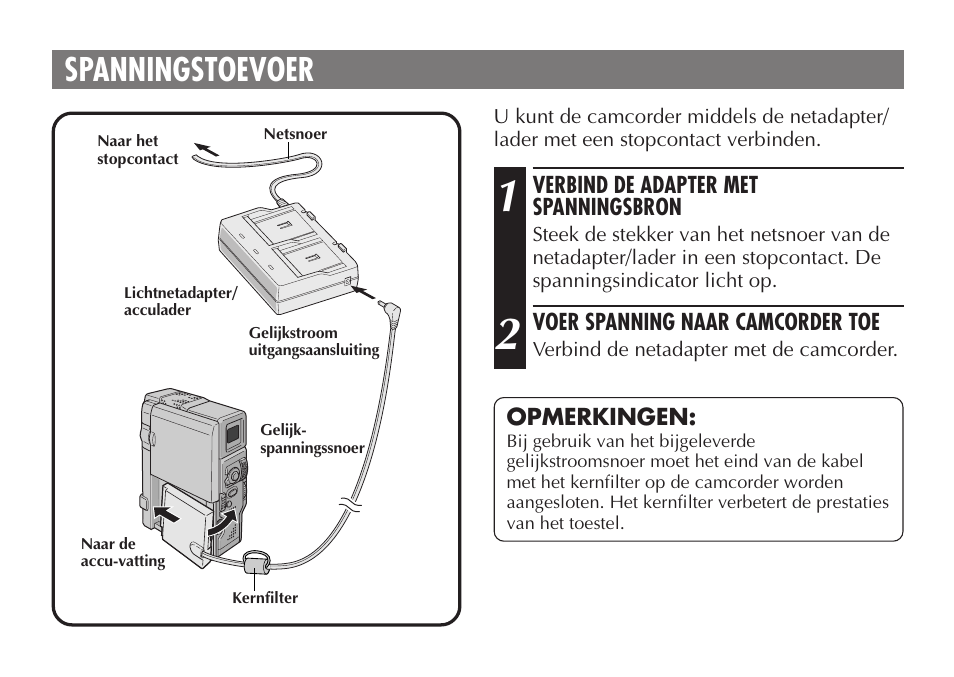 Spanningstoevoer | JVC AA-V50 User Manual | Page 24 / 86