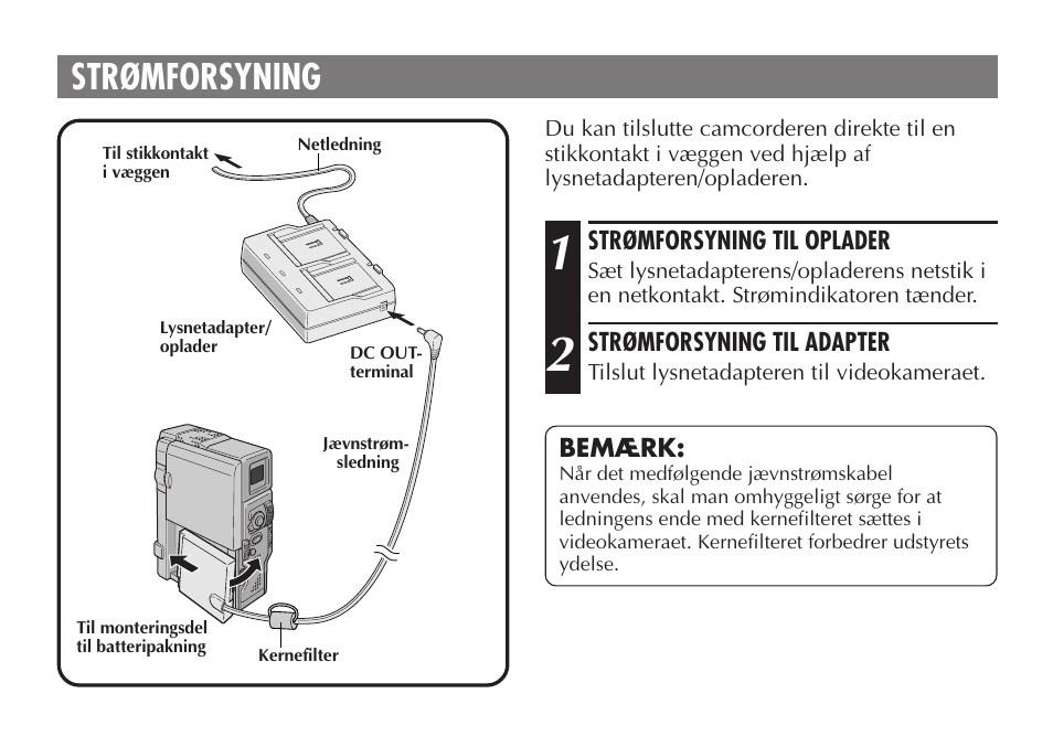 Strømforsyning | JVC AA-V50 User Manual | Page 42 / 86