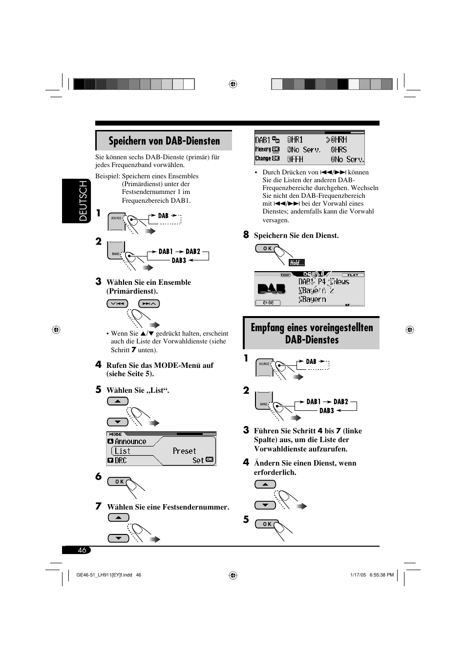 Empfang eines voreingestellten dab-dienstes, Speichern von dab-diensten | JVC KD-LH911 User Manual | Page 102 / 171