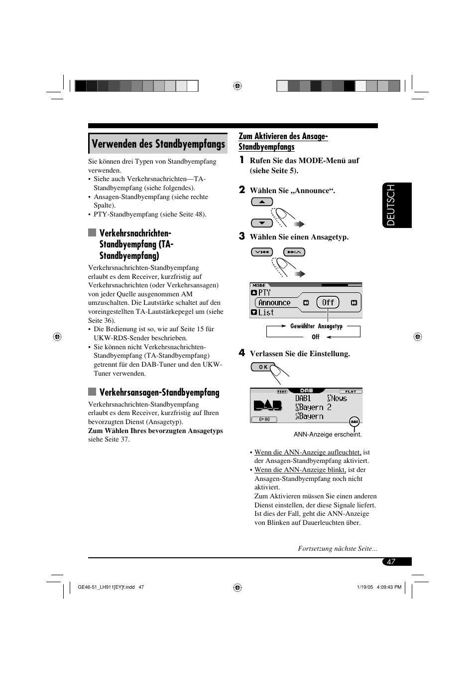 Verwenden des standbyempfangs, Deutsch, Verkehrsansagen-standbyempfang | JVC KD-LH911 User Manual | Page 103 / 171