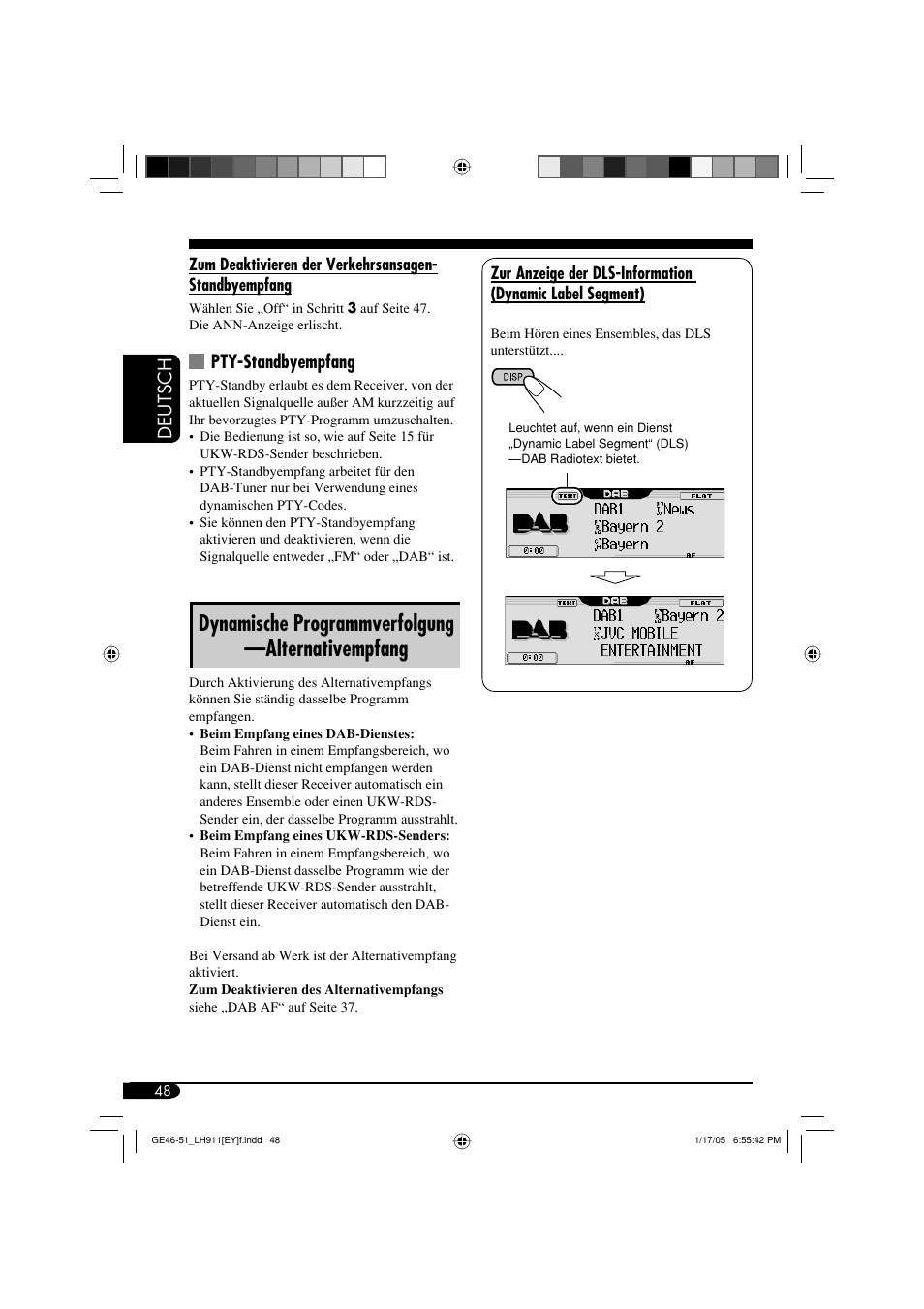 Dynamische programmverfolgung —alternativempfang, Deutsch, Pty-standbyempfang | JVC KD-LH911 User Manual | Page 104 / 171