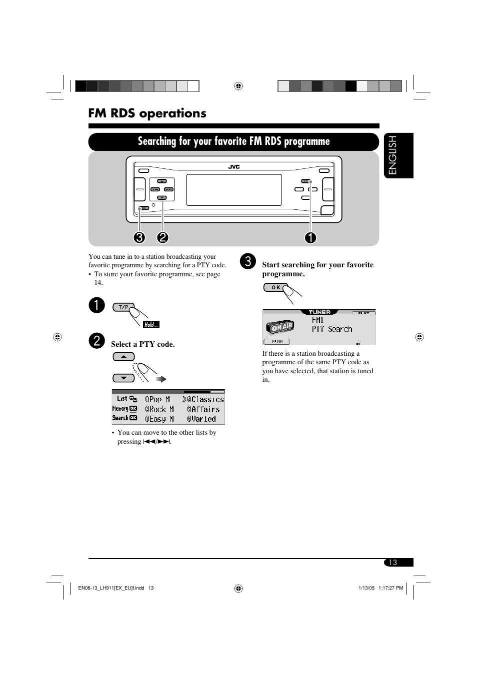Fm rds operations, Searching for your favorite fm rds programme | JVC KD-LH911 User Manual | Page 13 / 171