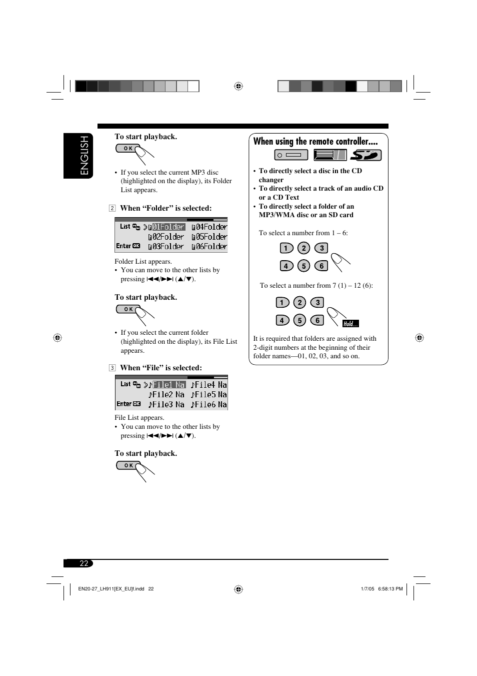 English, When using the remote controller | JVC KD-LH911 User Manual | Page 22 / 171